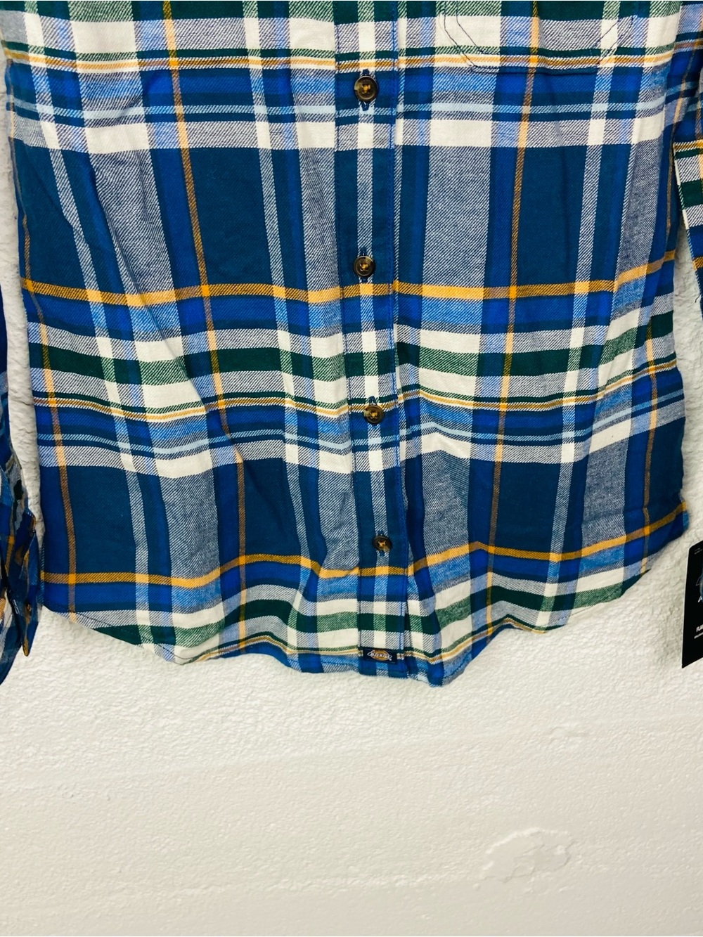 Dickies cotton Blue Plaid flannel Long Sleeve Shirt with Yellow & navy Size XS - Picture 5 of 10